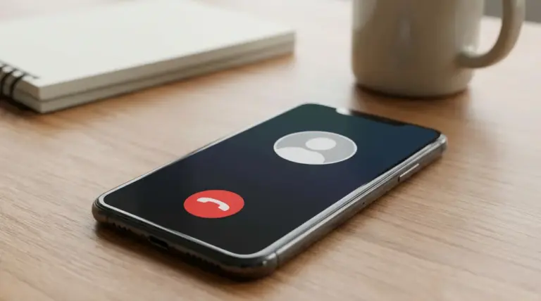 Smartphone su tavolo con chiamata in arrivo da numero sconosciuto