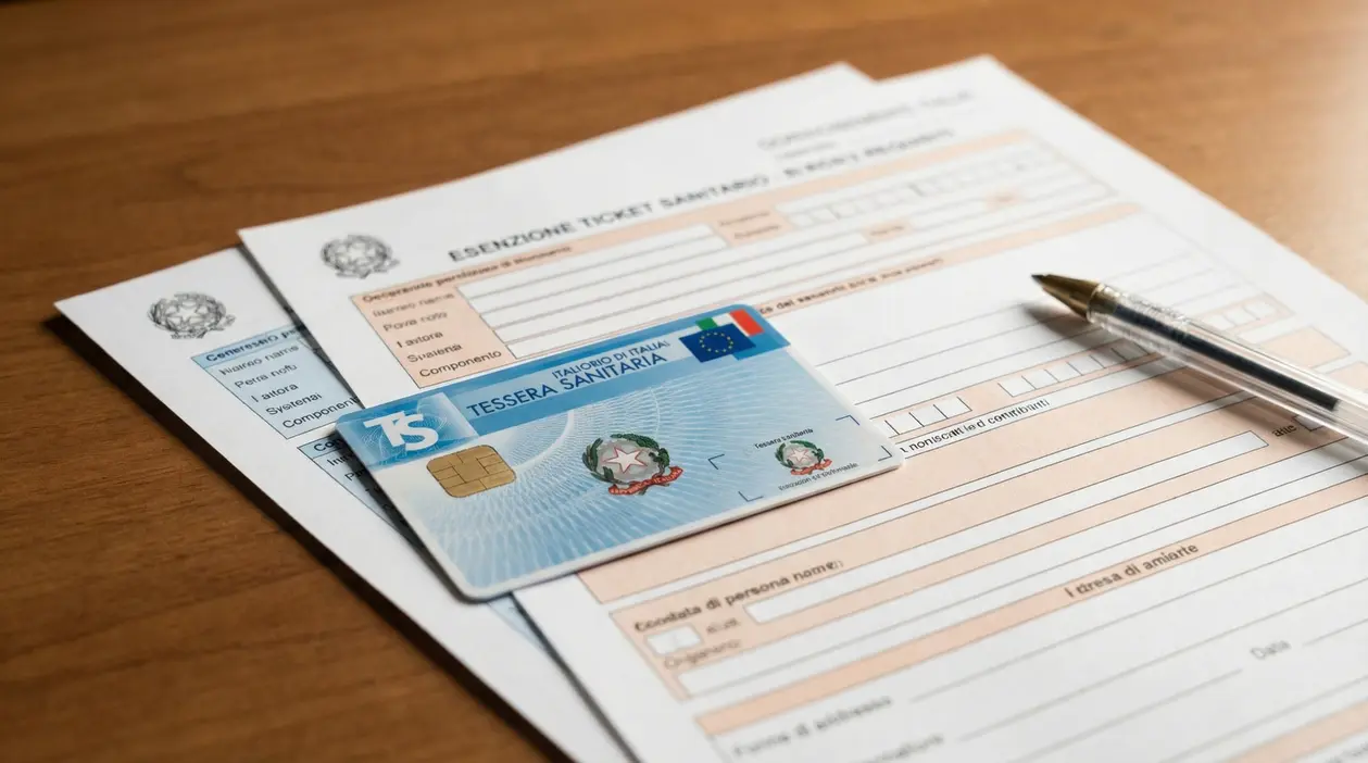 Tessera sanitaria italiana su moduli per l'esenzione del ticket sanitario